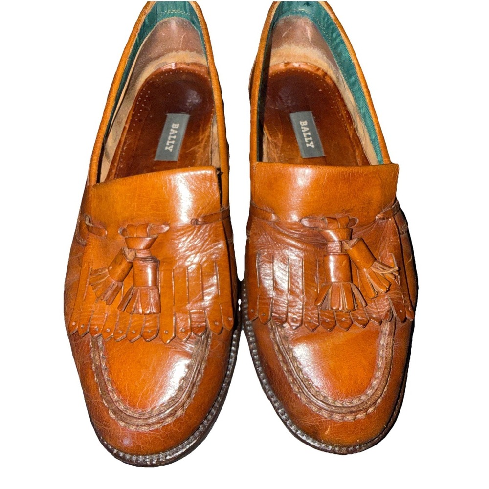 VTG Bally ITALY Brown Leather Kiltie Tassel Perforated Loafers Dress Shoe 9.5 10
